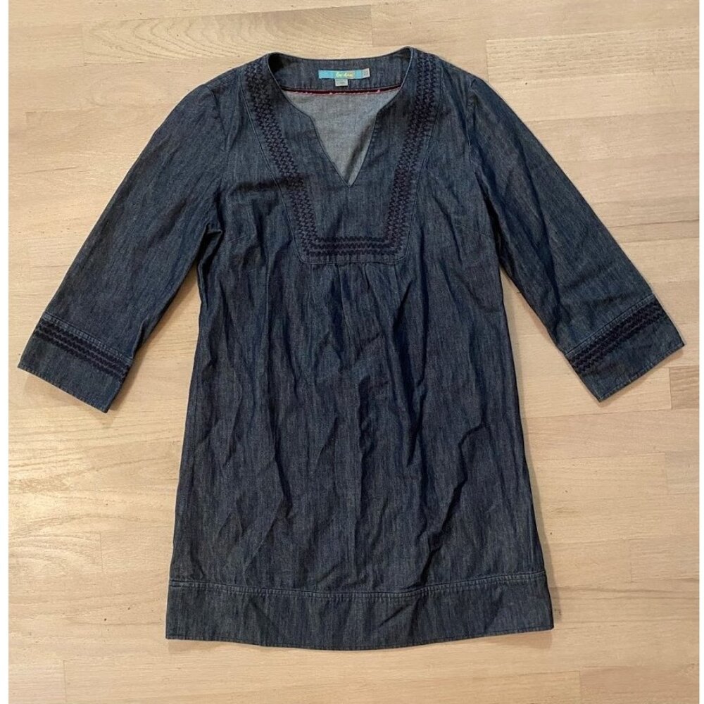Boden Chambray Denim Embroidered Dress size 4